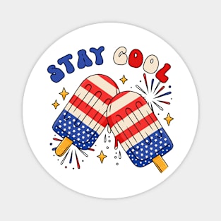 Stay Cool 4th July Popsicle Shirt Boys Men USA Flag American Magnet